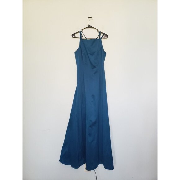 Jump Apparel Juniors 13/14 Prom Dress Homecoming Teal Maxi Strappy Low Open Back